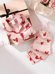2pcs/Set Baby Girl Cute Pink Heart Pattern Long Sleeve Top And Loose Pants Sleepwear Set, Comfortable And Casual - Pink - View 1