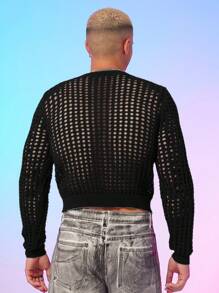FeverCity Suéter de cuello crew transparente con estampado de esqueleto para hombre