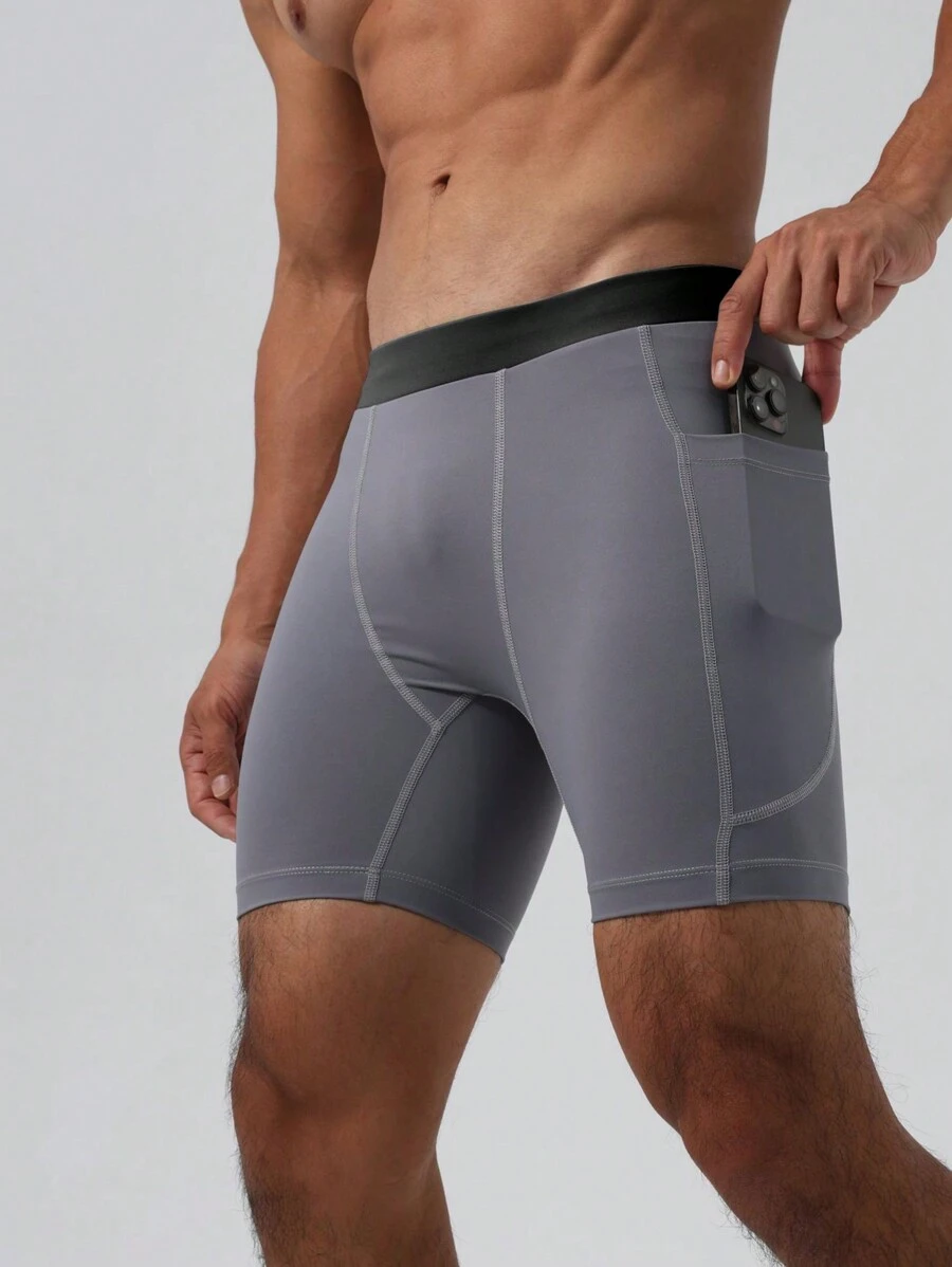 Manfinity Sport Corelite Men Plain Color Patchwork Pocket Simple Casual Shorts, Daily Wear - Dark Grey - View 1