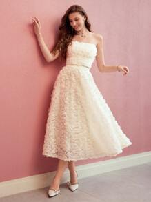 MOTF PREMIUM FLORAL APPLIQUED FLARED SKIRT,VALENTINE'S DAY,SPRING/SUMMER