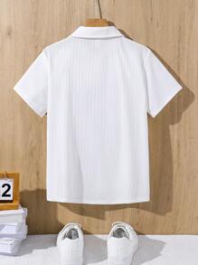 Tween Boy 休闲领短袖 Polo 衫，纯色纹理面料，适合通勤、上学、日常休闲装和运动，舒适春夏