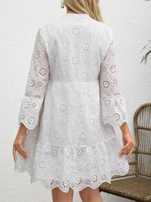 SHEIN Women's Plain V-Neck Short Sleeves Textured Pleated Maternity Dress, Summer - White - View 2