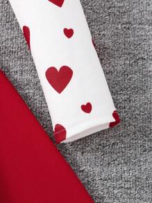 SHEIN Tween 女童休闲舒适心形印花羊腿袖上衣和 A 字裙 2 件套 - 紅色 - 查看 4