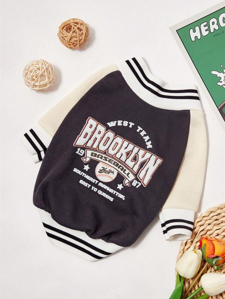 PETSIN 1pc Navy Blue Color Block Baseball Jacket Pet Cardigan - Multicolor - View 1