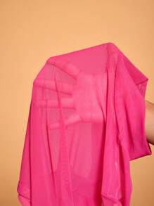 Abeille Creations Designer Boho Bohemian Women's Hot Pink Stand Collar Hollow See-Through Mesh Corset Sexy Short Party Top, For Holiday, Vacation, Spring & Summer, Going Out, Festival, Ibiza Fits