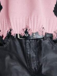 SWAVVY Men's Casual Cross Pattern Loose Dropped Shoulder Short Sweater - Pink - View 8