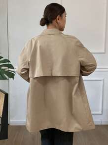 Livesso Abrigo de mujer tipo gabardina de corte holgado con parches de colores contrastantes, ropa de otoño