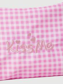 SHEIN MOD 时尚对比格纹单肩手提包 - 粉色 - 查看 5