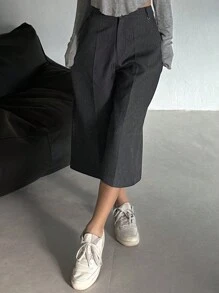 DAZY 女士纯色直筒口袋七分裤 - 灰色 - 查看 3