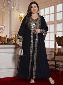 Layrah Ensemble robe de grande taille 2 pièces, style arabe du Moyen-Orient, élégant et de luxe, léger, style Dubai, robe modeste kaftan