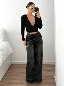 SHEIN ICON Women's Casual Front Button Pocket Simple Jeans, Everyday Wear - Black - View 5