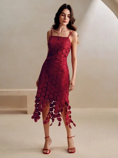 Anewsta 针织吊带女士可溶蕾丝安哥拉短裙，红色和酒红色，春夏