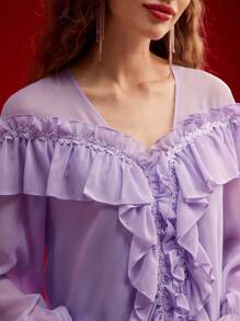 MOTF PREMIUM Blusa con volantes de encaje en contraste, Día de San Valentín