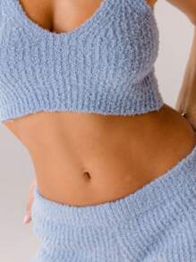 Aralina Women's Solid Color Simple Sweater & Shorts Top, Cozy For Christmas, Thanksgiving, Casual For Daily Wear - Baby Blue - View 3