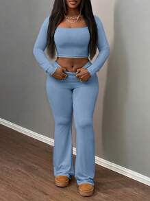 Slaydiva Casual All-Match Solid Color Collared Short Jacket And High Waisted Long Pants Set, Versatile Autumn/Winter