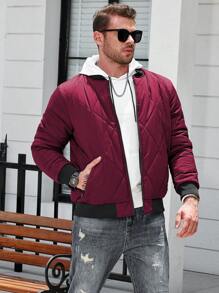 Manfinity Homme Plus Size Men's Solid Color Simple Casual Outdoor Jacket, Winter - Burgundy - View 3