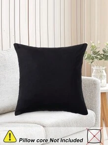 4 件套格子枕套，隐形拉链，柔软现代风格，适用于客厅、卧室、沙发装饰，可机洗，通过 Oeko-Tex 认证 - 黑色 - 查看 4