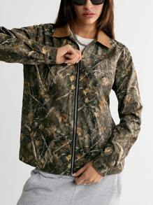 SHEIN LUNE Veste casuelle surdimensionnée à motif de feuilles rétro pour femmes, pour l'automne et l'hiver - Multicolore - Voir 6