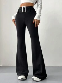 Aloruh 女士基本款腰带喇叭裤，休闲日常穿着