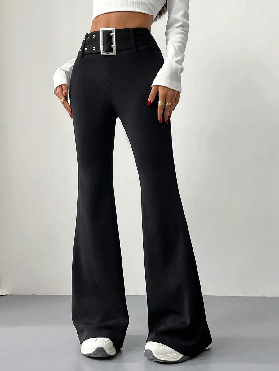 Aloruh 女士基本款腰带喇叭裤，休闲日常穿着