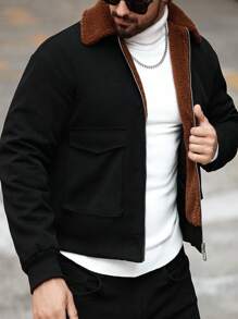 Manfinity Homme Chaqueta casual para hombre con bloque de color en el cuello para otoño/invierno
