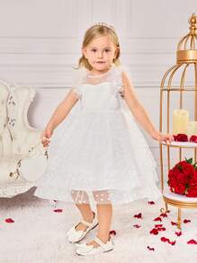 SHEIN Fern Glow  Young Girl Sweet Ruffle Hem Sleeveless White Organza Summer Dress