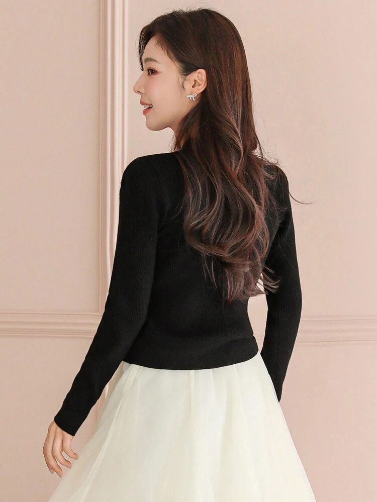 Women's Elegant Contrast Color Bow V-Neck Cardigan, Autumn/Winter,Fall Women Clothes