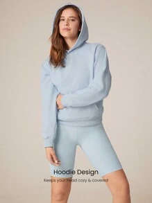 GLOWMODE Sudadera con capucha de felpa de uso diario con bolsillo tipo canguro y cuello de canalé, para uso casual en otoño e invierno - Celeste - Ver 5