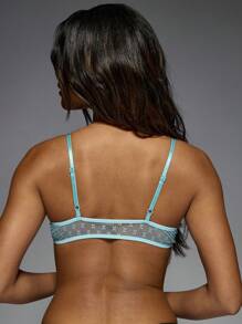 MISSGUIDED Delicate Floral Lace Bralette Lingerie Adjustable Straps Hook Front Closure Mesh Triangle Top Transparent Embroidered Feminine Elegant Undergarment - Baby Blue - View 2