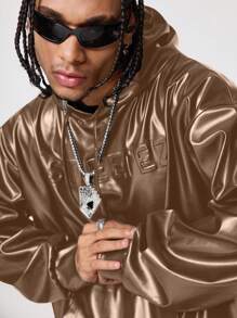 Manfinity VCAY Men's Leather Loose Long Sleeve Letter Embossed Hoodie, For Fall Winter