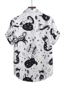 Manfinity Hypemode Camisa con estampado de dibujos animados y galaxia - Blanco - Ver 2