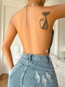 Allurite 1pc Women Plain Color Halter Neck Simple Top, Casual For Everyday Wear