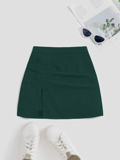 Sweetra Minifalda con abertura y cintura alta estilo A-line, diseño estadounidense, atuendo Y2K para mujeres