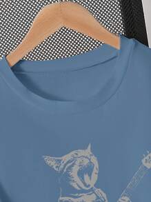 Teen Boy Crew Neck Rock Cat Print Short Sleeve T-Shirt