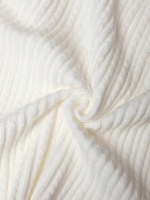SHEIN Clasi Plus Size Women Asymmetric Shoulder Knit Pullover Sweater, Textured Cable Knit Design, Casual & Elegant Knit Pullover Fall Winter - White - View 3