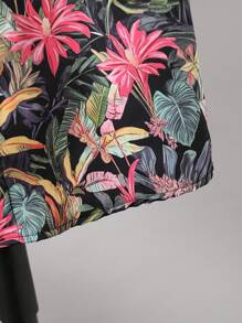 Tween Boy Casual Vacation Leaf Print Turndown Collar Short Sleeve Shirt, Suitable For Summer Vacation