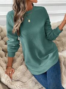Áo nỉ cổ tròn họa tiết tổ ong thoải mái, dễ chịu cho nữ, tốt nghiệp, trang phục trở lại trường, tốt nghiệp, trang phục giáo viên dành cho nữ, trở lại trường vào mùa thu/đông - màu xanh lá - Xem 4