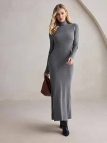 BizChic Váy dài tay màu xám, thanh lịch cho Giáng sinh, năm mới, tiệc tùng và ngày lễ dành cho phụ nữ - Màu xám đen - Xem 3
