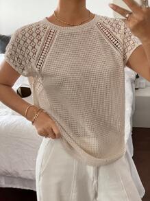 Siren Gaze 女士纯色圆领短袖镂空休闲T恤