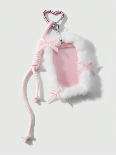 1pc Cute Kawaii Pastel Pink Bow Lanyard, Adjustable Cord Strap, With White Plush Star Keychain, Bag Charm, Versatile Fashion Accessory For School ID/Work Badge, Gift For Office Worker, Student