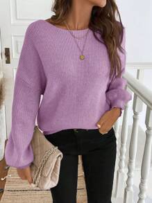 SHEIN LUNE Suéter de mujer de cuello redondo, manga larga, con decoración de moño, estilo vintage francés, para otoño/invierno