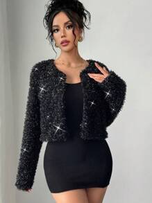 SHEIN Privé 女士蓬松外套 - 黑色 - 查看 3