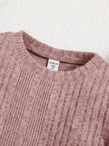 2 Stücke Tween Mädchen Gestrickt Einfarbig Rundhalsausschnitt Tailliertes Casual Langarm Kleid