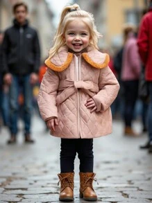 Chaqueta con cuello estampado floral, cómoda y cálida, para bebés niñas en otoño/invierno - Multicolor - Ver 3