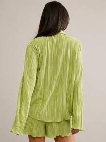 SHEIN Essnce Ladies' Solid Color Pleated Two-Piece Set - Green - View 5