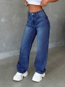 EURMUSE HIGH RISE STRAIGHT CUT LIGHT BLUE JEAN - Medium Wash - View 3