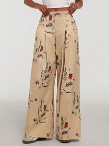 Forever 21 秋冬新款低腰奇特图案印花个性设计裤 - 卡其色 - 查看 1