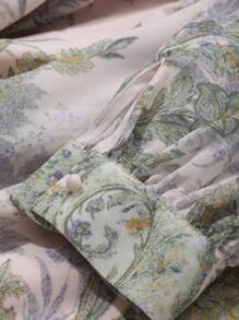 DAZY Robe midi à manches lanternes, col carré et imprimé floral complet pour femmes, volants