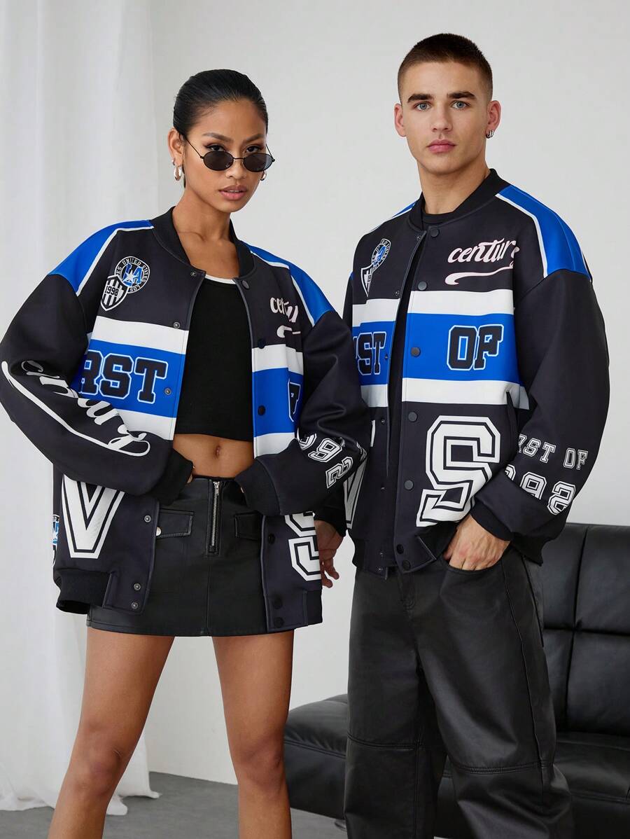 Manfinity VCAY 男女通用针织赛车夹克棒球领外套，适合秋冬季