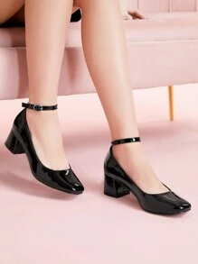 CUCCOO BIZCHIC Simple Women Mary Jane Thick Heel Pumps, For Halloween Spring Shoes Spring Break Easter For Christmas - Black - View 3